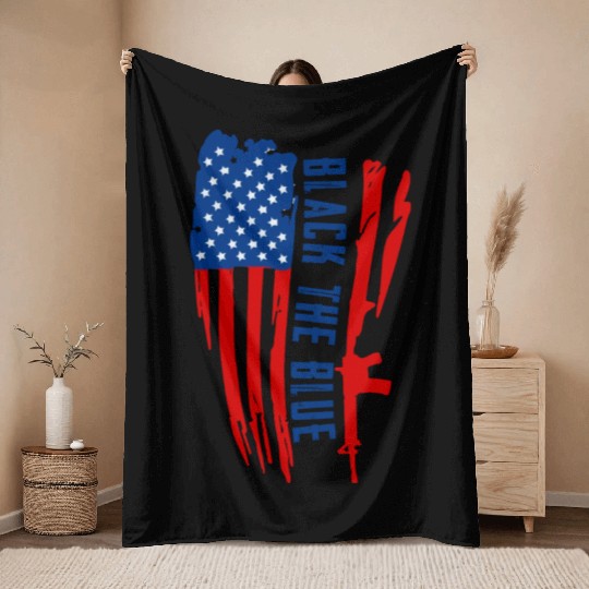 Black the blue American Oilfield USA Flag Throw Blankets