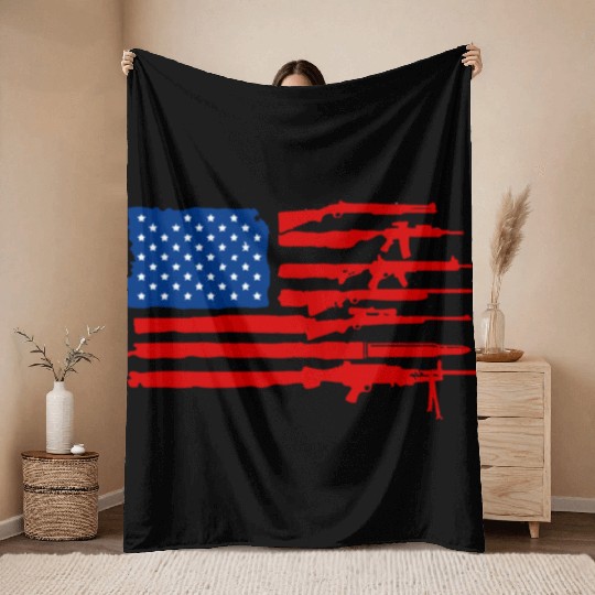 Gun Rifles American Flag Throw Blankets
