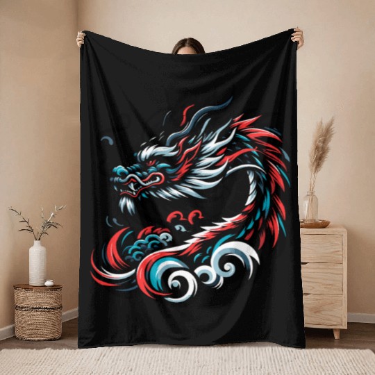 Colorful Chinese Dragon Artwork Essentials Throw Blankets