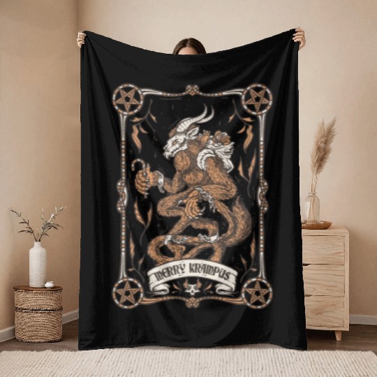 Merry krampus Throw Blankets