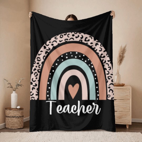 Teacher Rainbow Leopard Funny Teacher Appreciation Throw Blankets