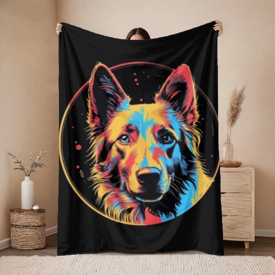 German Shepherd Funny Dog Street Art Comic Pet Throw Blankets