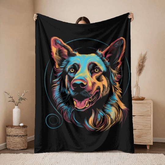 German Shepherd Funny Dog Street Art Comic Pet Throw Blankets