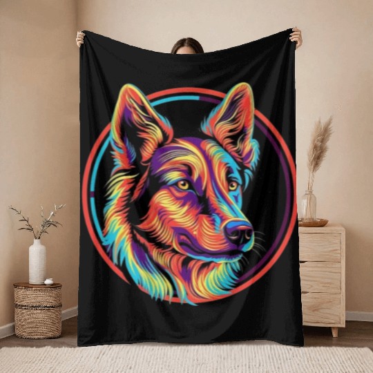 German Shepherd Funny Dog Street Art Comic Pet Throw Blankets