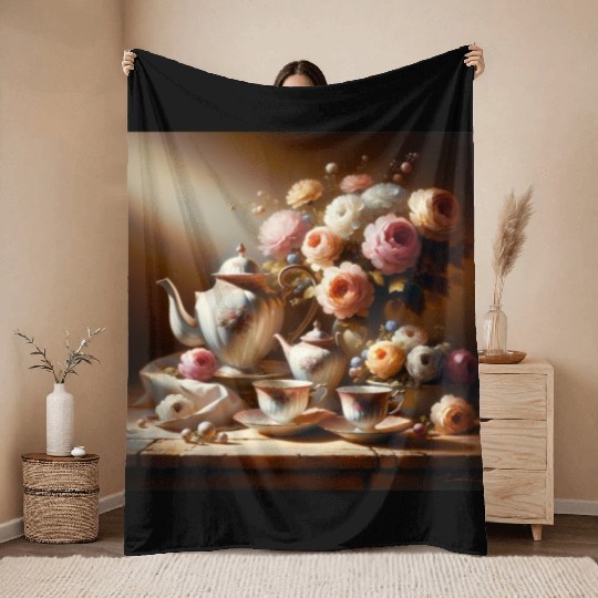 Timeless Elegance Vintage Tea Set Still Life Throw Blankets
