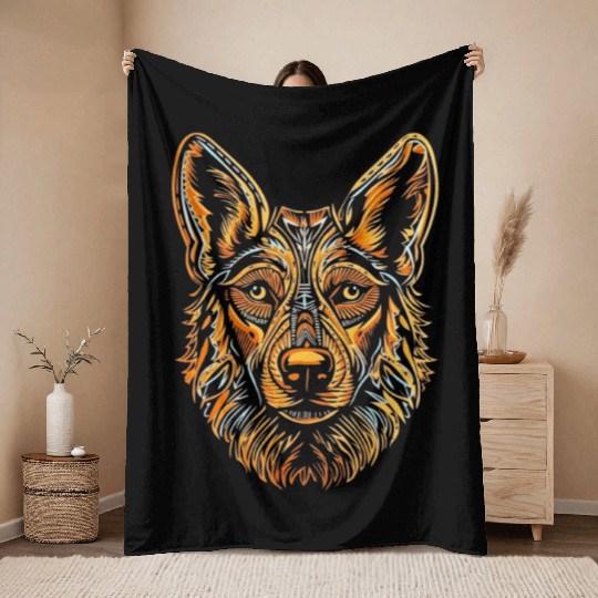German Shepherd Funny Dog Street Art Comic Pet Throw Blankets