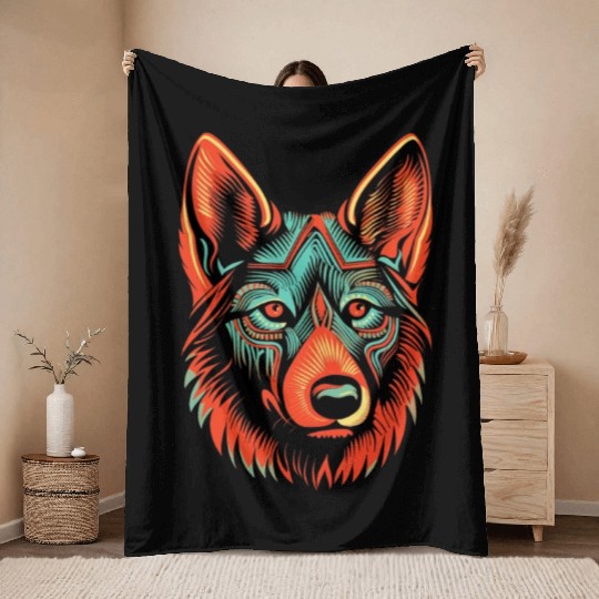 German Shepherd Funny Dog Street Art Comic Pet Throw Blankets