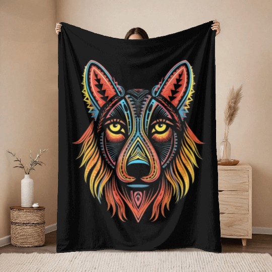 German Shepherd Funny Dog Street Art Comic Pet Throw Blankets