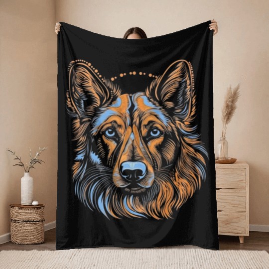 German Shepherd Funny Dog Street Art Comic Pet Throw Blankets