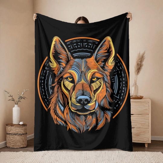 German Shepherd Funny Dog Street Art Comic Pet Throw Blankets