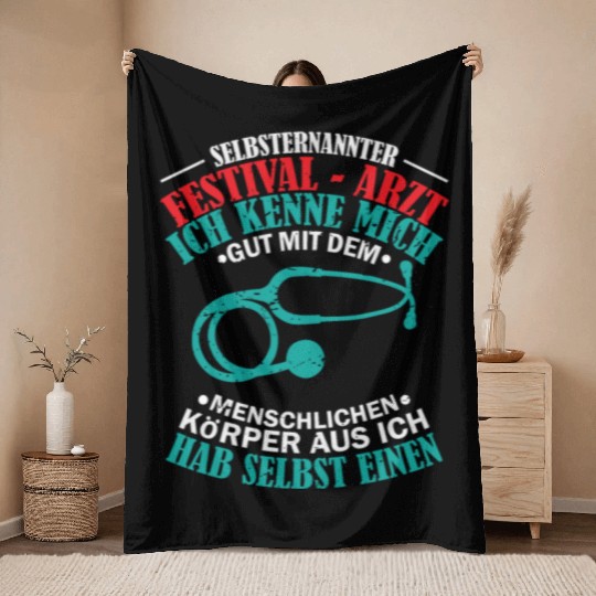 self-proclaimed festival doctor party Throw Blankets