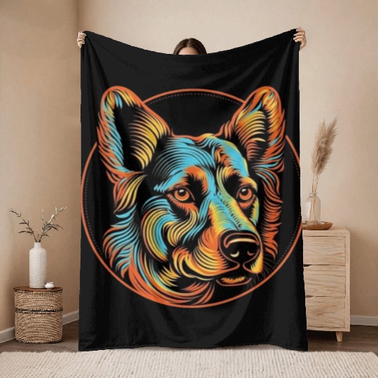 German Shepherd Funny Dog Street Art Comic Pet Throw Blankets
