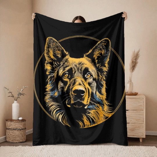 German Shepherd Funny Dog Street Art Comic Pet Throw Blankets