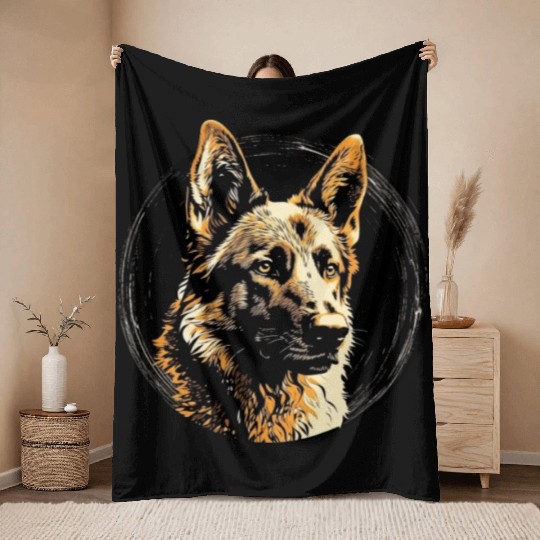 German Shepherd Funny Dog Street Art Comic Pet Throw Blankets