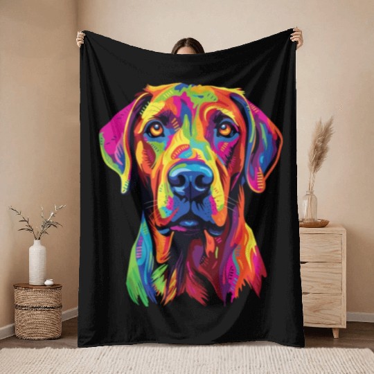 Watercolor Colorful Rhodesian Ridgeback Throw Blankets