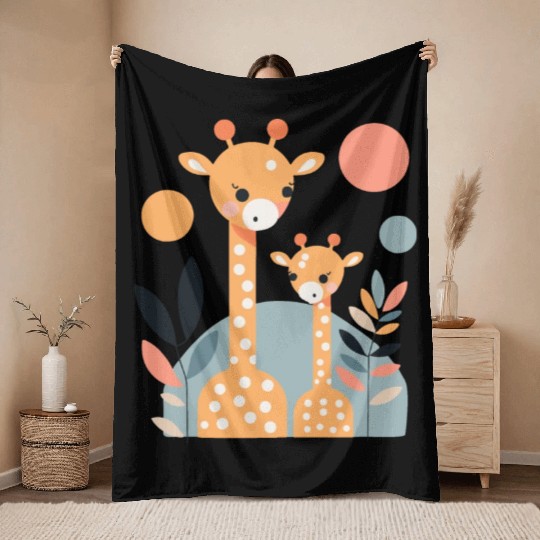 Giraffe Family Throw Blankets