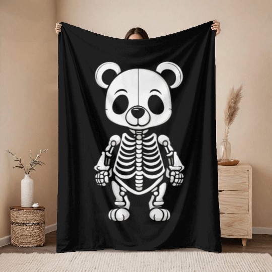 Cute Skeleton Bear Illustration Throw Blankets