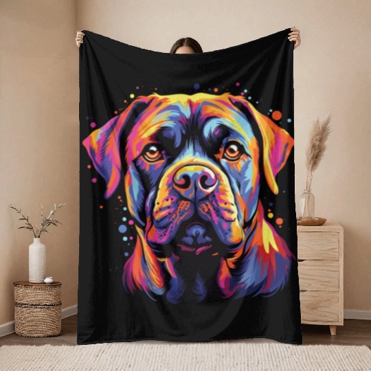 Watercolor Colorful Cane Corso Throw Blankets