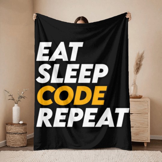 Eat Sleep Code Repeat - Funny developer meme Throw Blankets