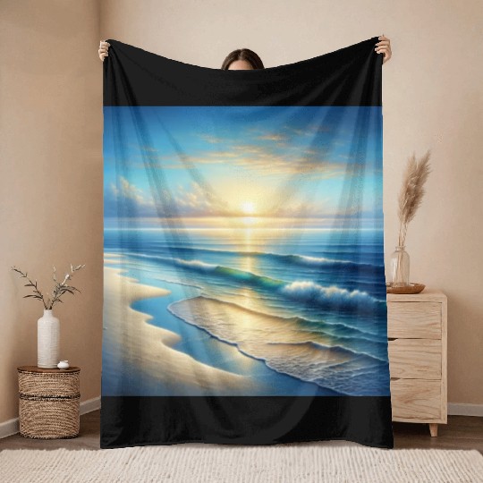 Serene Seaside Sunrise Throw Blankets