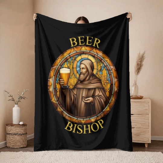 Brewed Blessings: Stained Glass Bishop Throw Blankets