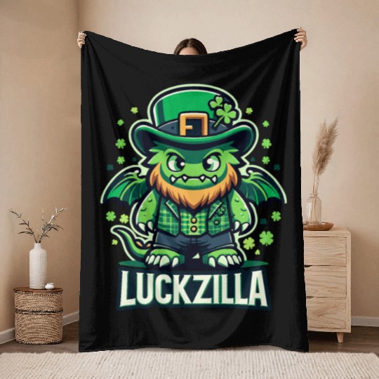 Luckzilla St. Paddy's Day Dragon Throw Blankets