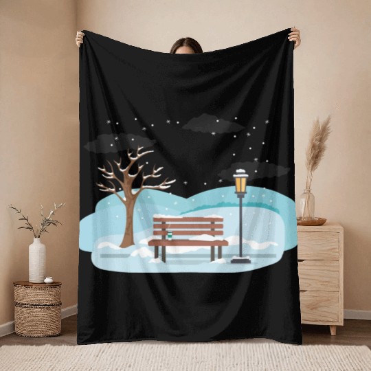 Winter tree scene with spotlight Throw Blankets