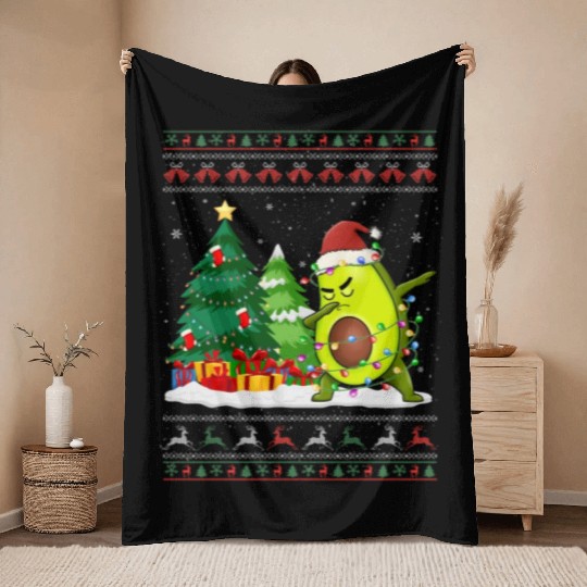 Dabbing Avocado Lover Vegan Santa Hat Ugly Throw Blankets