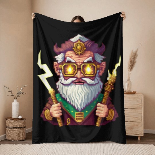 Angry Zeus Pixel Art, Wearing Steampunk Glasses Throw Blankets