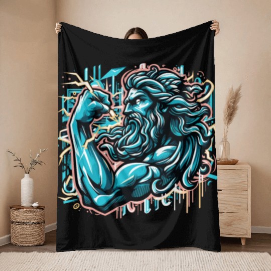 Zeus Lightning King Throw Blankets