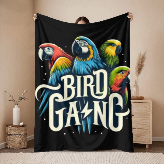 Bird Gang Parrot Funny Birder Flock Owner Macaw Throw Blankets