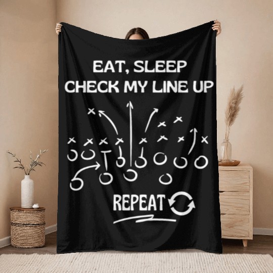 Eat Sleep Check my Lineup Repeat Fantasy Football Throw Blankets
