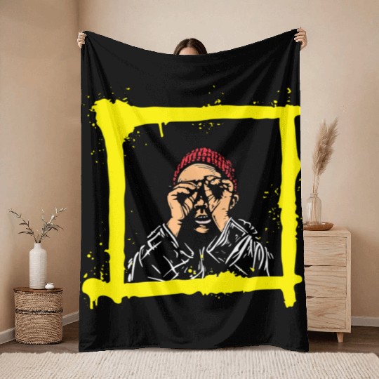 Yellow Brown Red Colorful Graffiti Illustration Throw Blankets