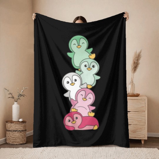 Abrossexual Flag Pride Lgbtq Cute Penguin Throw Blankets