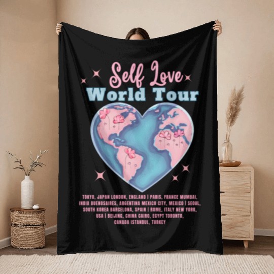 Self Love Club World Tour Retro Positive Aesthetic Throw Blankets
