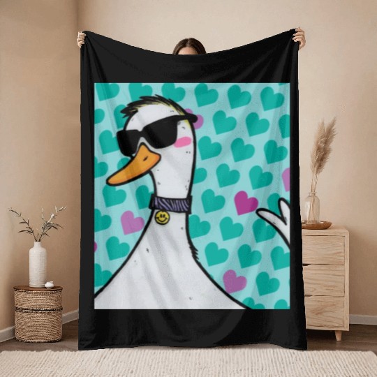 90s Raver Cartoon Duck, Party Animal, Kids Room Throw Blankets