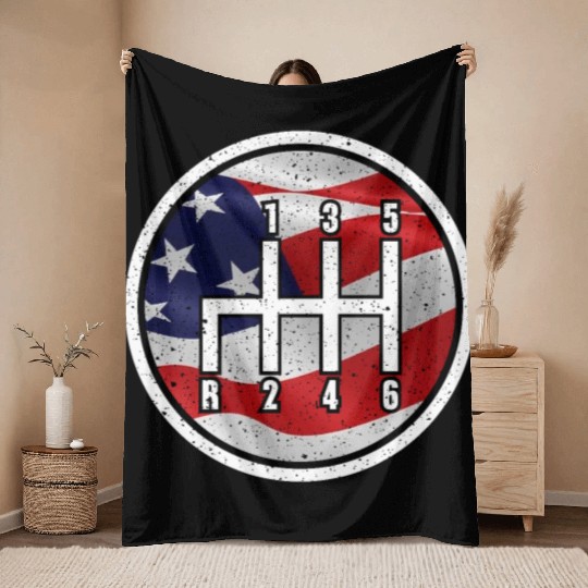American Flag Muscle Car 6 Gears Knob Car Mechanic Throw Blankets