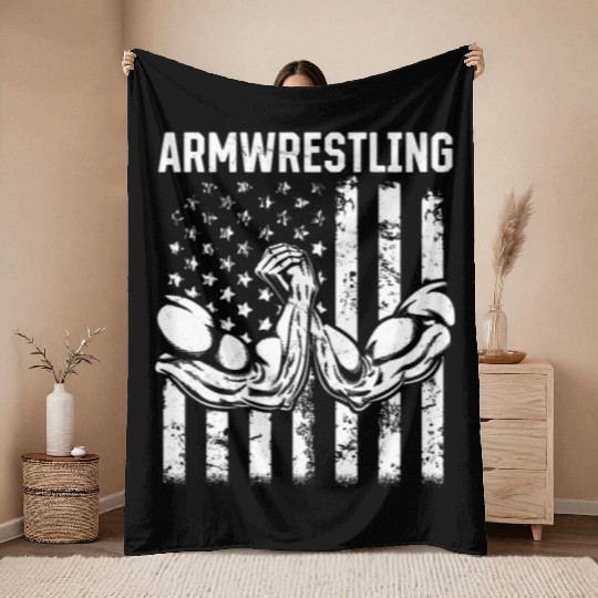 Arm Wrestler Arm Wrestling Armwrestling US Flag Throw Blankets