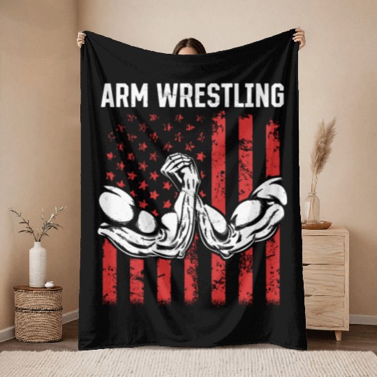 Armwrestling Arm Wrestling US Flag Arm Wrestler Throw Blankets