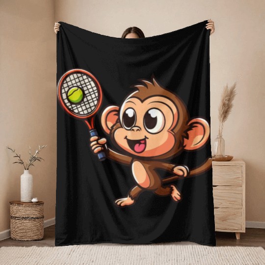 Monkeys in Tennis and Badminton Duel - Hilarious Throw Blankets