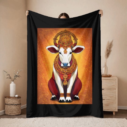 hindu cow goddes art Throw Blankets
