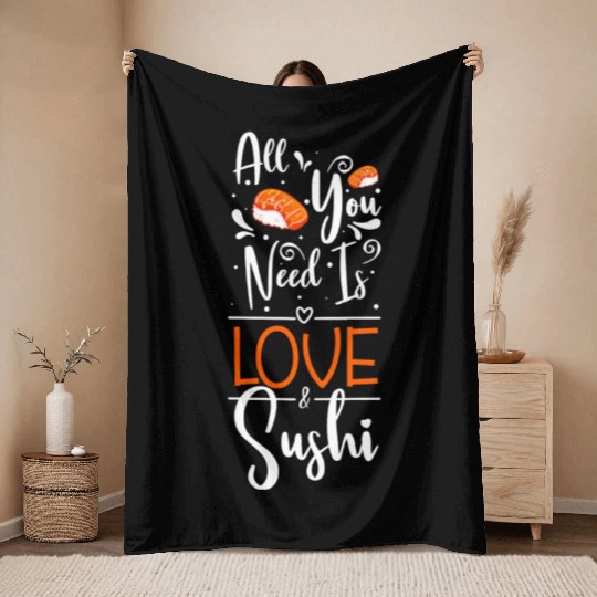 Sushi Food Chopsticks Throw Blankets