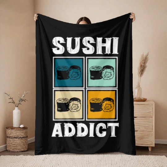 Sushi Delicious Kawaii Cuisine Throw Blankets