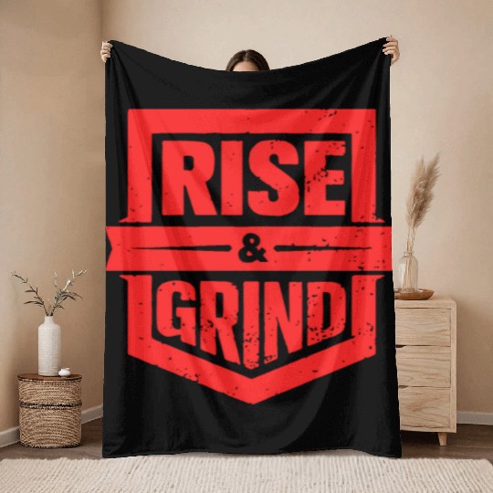 Rise and Grind Gym Typography Design Throw Blankets