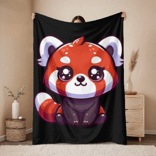 Playful Red Panda Cartoon Throw Blankets