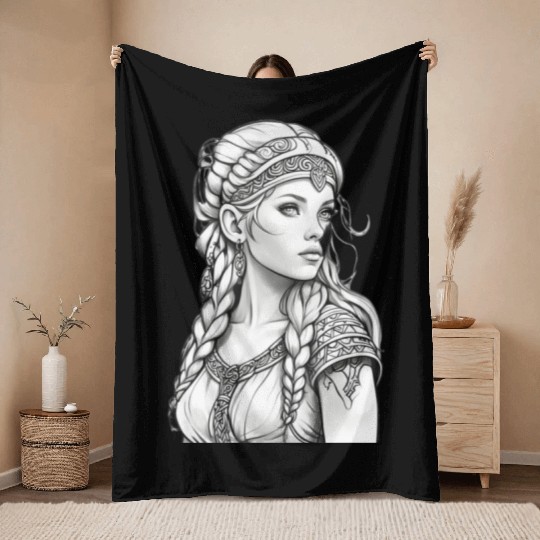 Viking female hairstyles grayscale Throw Blankets