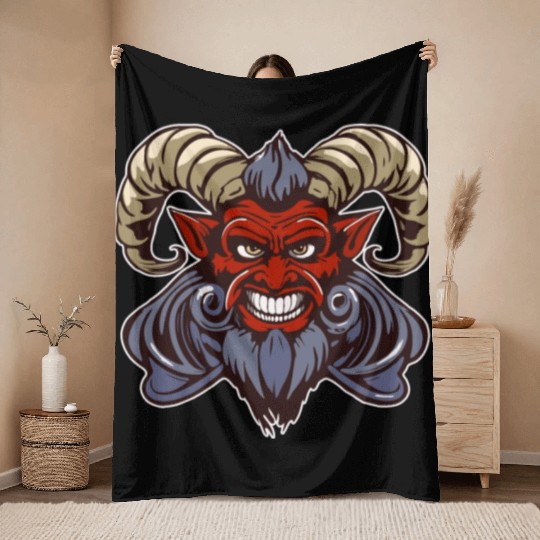 krampus devil head Throw Blankets