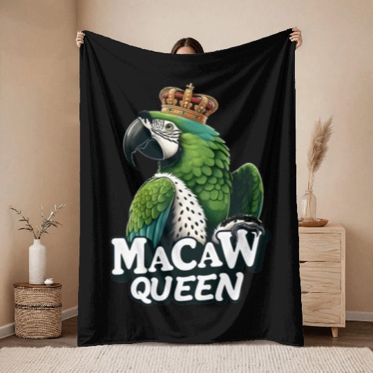 Green Macaw Ornithologist Macaw Queen Throw Blankets