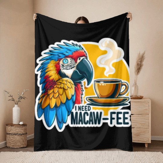 Blue Gold Macaw Macaw-Fee Coffee Lover Throw Blankets