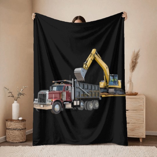 Dump Truck and Excavator Throw Blankets